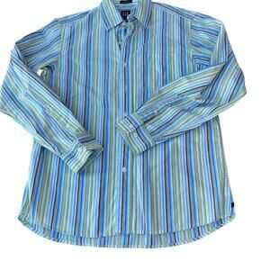 Gap men’s size S, classic fit,  lime, green, white, blue, brown striped shirt